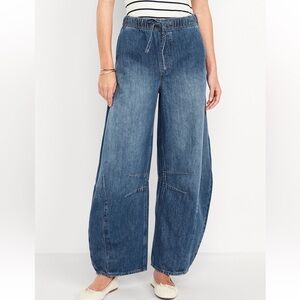 NWT Old Navy High Waisted Pull On Barrel Jeans XS Petite